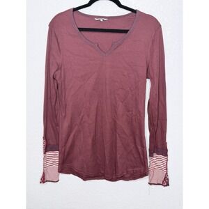 BKE Buckle Waffle Knit Henley Top Womens L Pink Thermal Contrast Long Sleeves